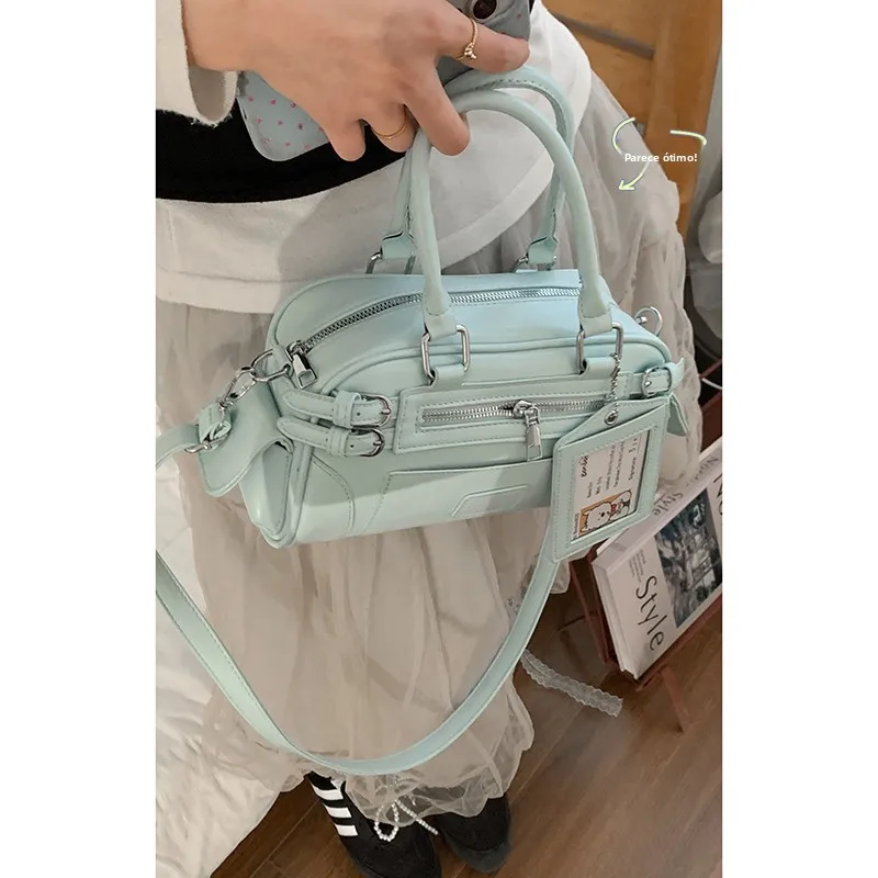 オリジナルボウリングバッグ女性用ハンドバッグトレンディファッションオートバイバッグ多用途クロスボディバッグ韓国スタイル日常使用puレザー
