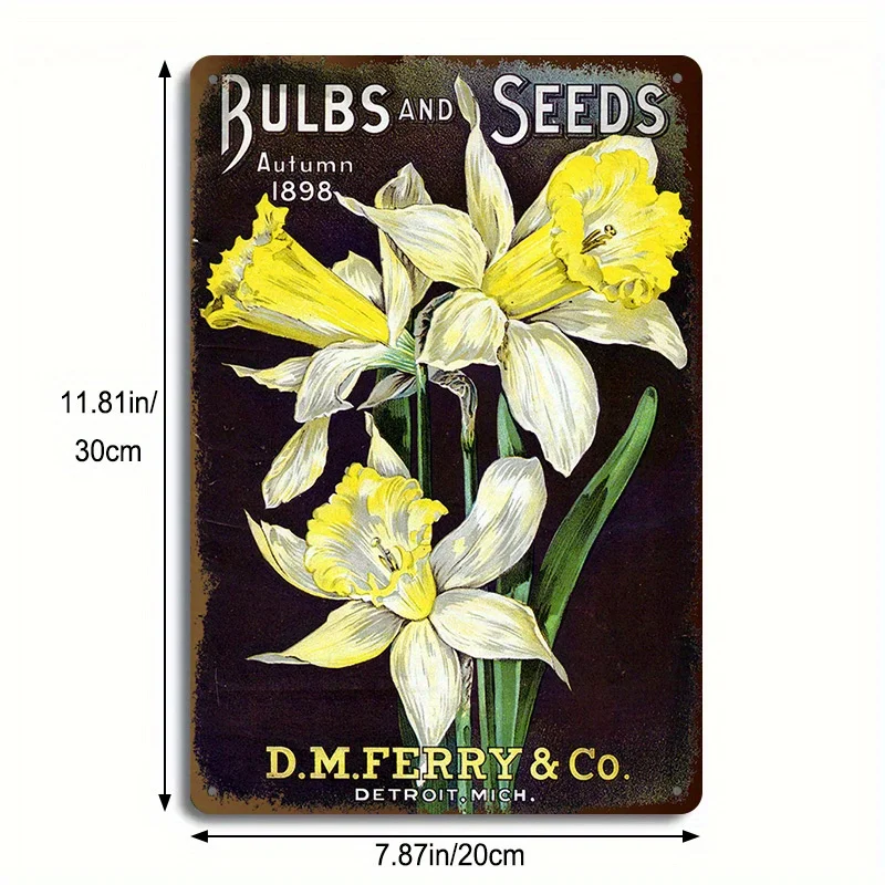 1‑piece Lightbulb & Seed Vintage Metal Tin Sign, Floral Garden Decor, Tulip Illustration, Ideal for Gardeners, Farmhouse or Outdoor Decoration, High‑Quality Metal, 8×12 Inches / 20×30 Centimeters
