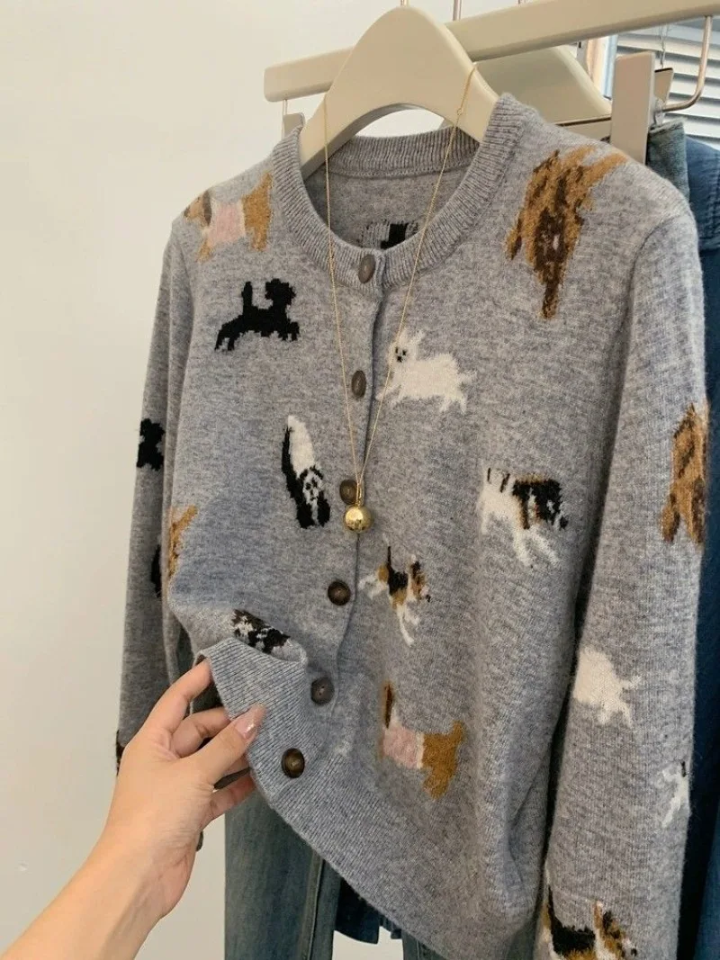 Cardigan Feminino Vintage Cartoon Animals Oversized Sweater Long Sleeve Top Y2k Clothes Pull Femme Autumn Winter Sueters