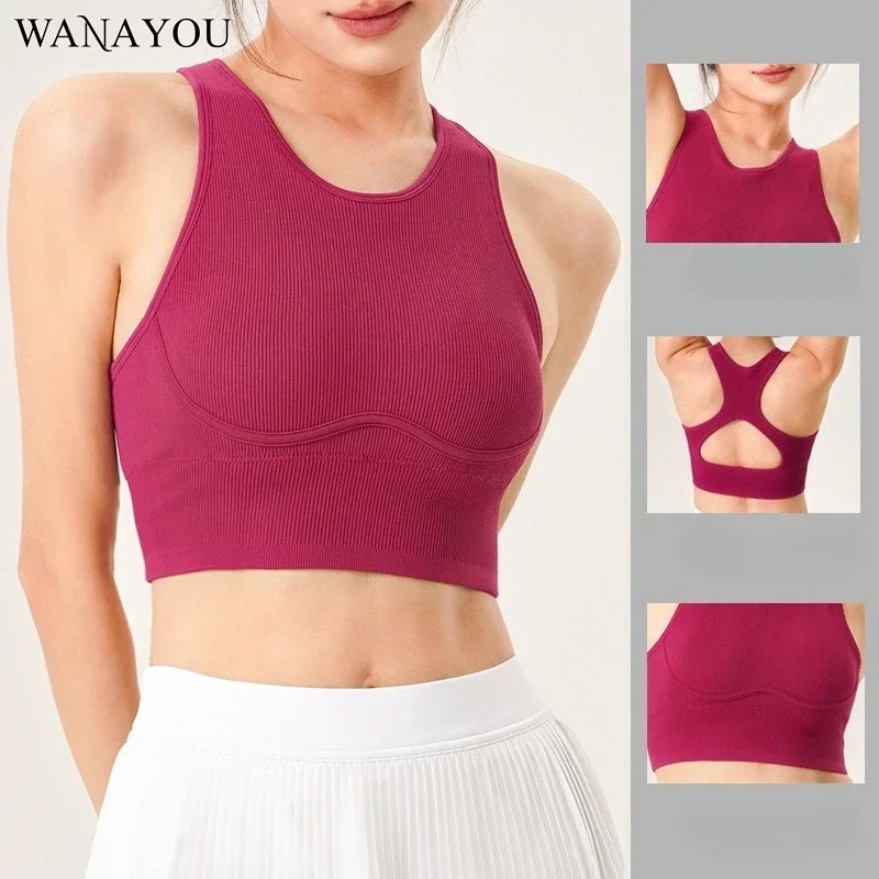 

WANAYOU Seamless Women's High Impact Yoga Bra with Built-in Padding, Sports Crop Top, Athlete's Back, Gym Vest, Exercise Top