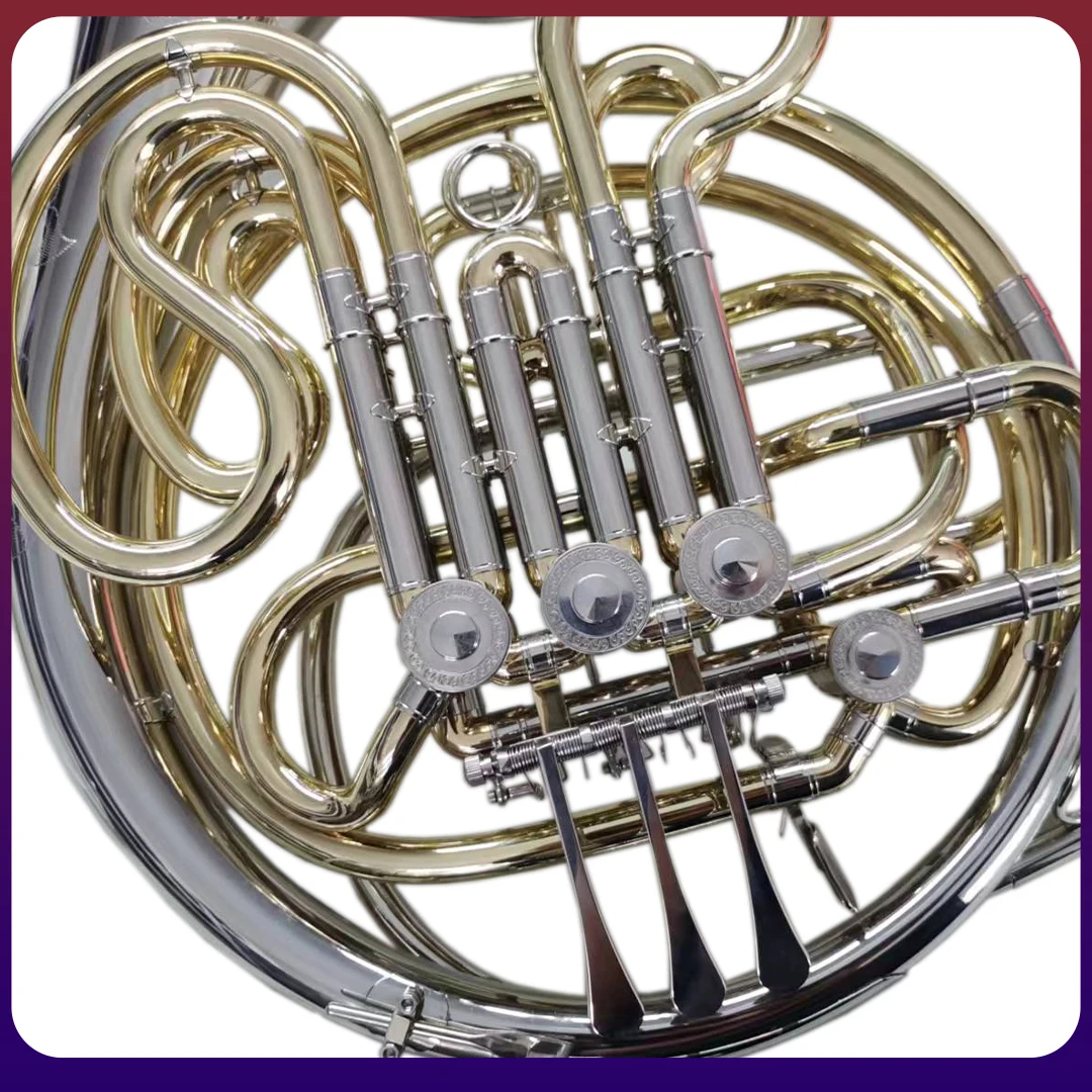 F/Bb Franse Hoorn Muziekinstrumenten Uit Één Stuk Vast Bell Cupronickel Materiaal Gegraveerd Patroon Lak Met Koffer