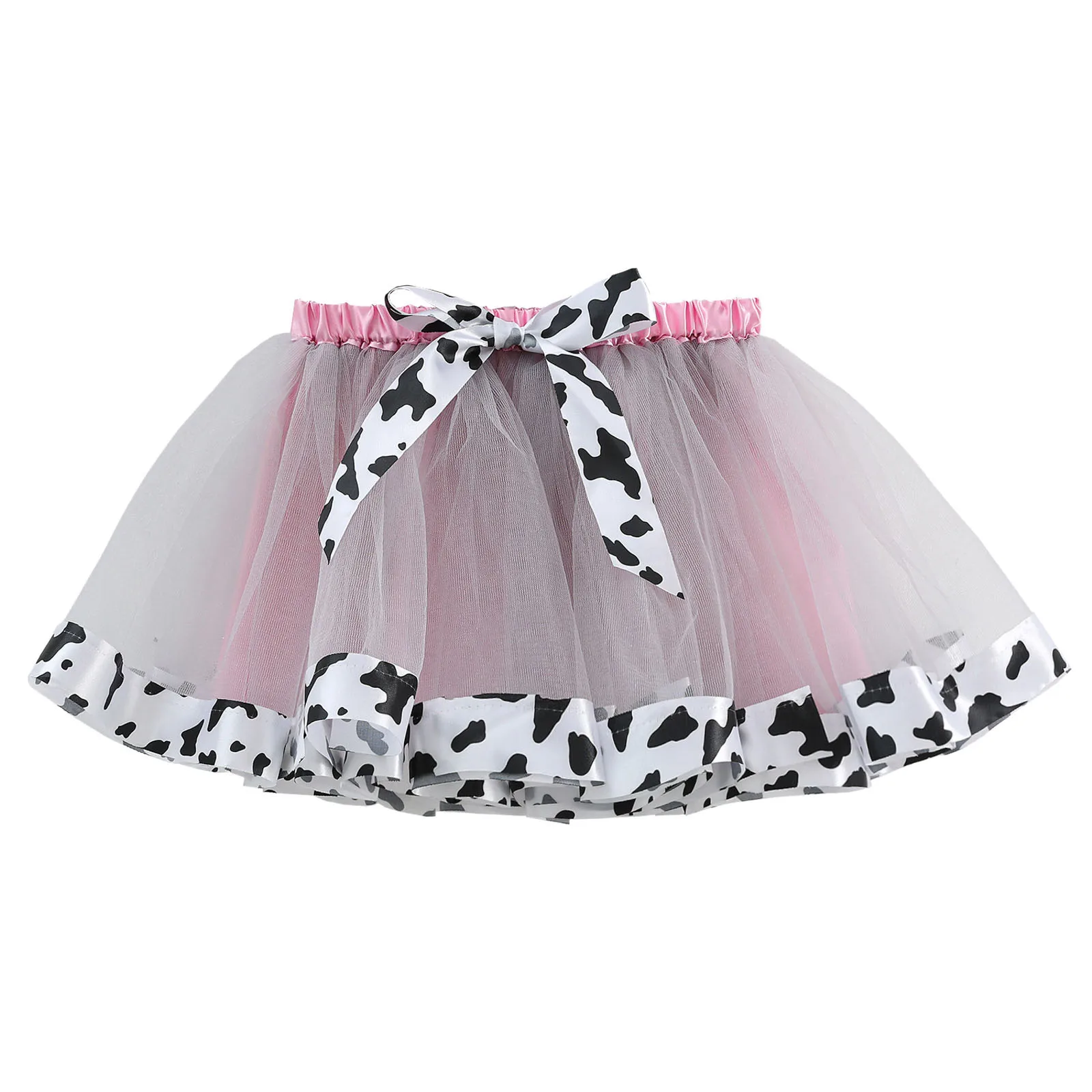 Toddler Girls Birthday Party Tutu Skirt Performance Skirt Bowkot Cute Fashion Cow Stripe Printing Skirt Little Girls Mini Skirt