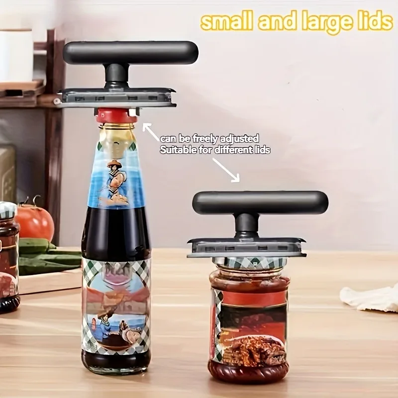 1 قطعة جرة يدوية شديدة التحمل على شكل رافعة وفتاحة علب مع تشغيل بيد واحدة، آلية قفل - أداة فتاحة المطبخ ABS للبرطمانات