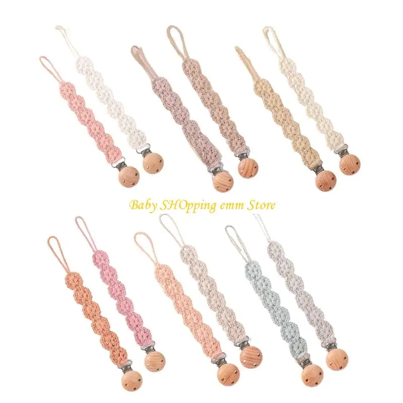 

23GD 2pcs Handmade Chewable Chain Rope Cotton Nipple Lanyard Secure Pacifier Leash