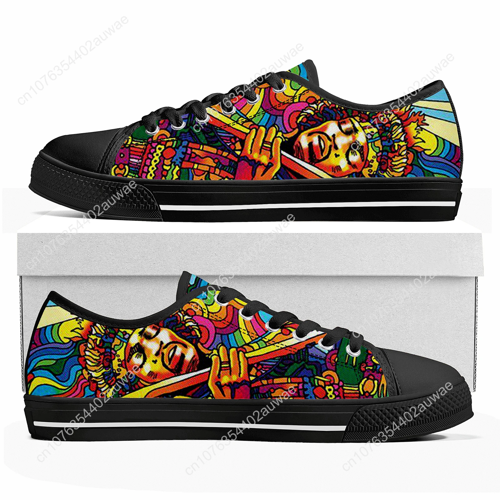 Zapatillas de deporte de alta calidad para hombre y mujer, zapatos coloridos de guitarra Hippie Rock, hechos a medida, de lona, para parejas