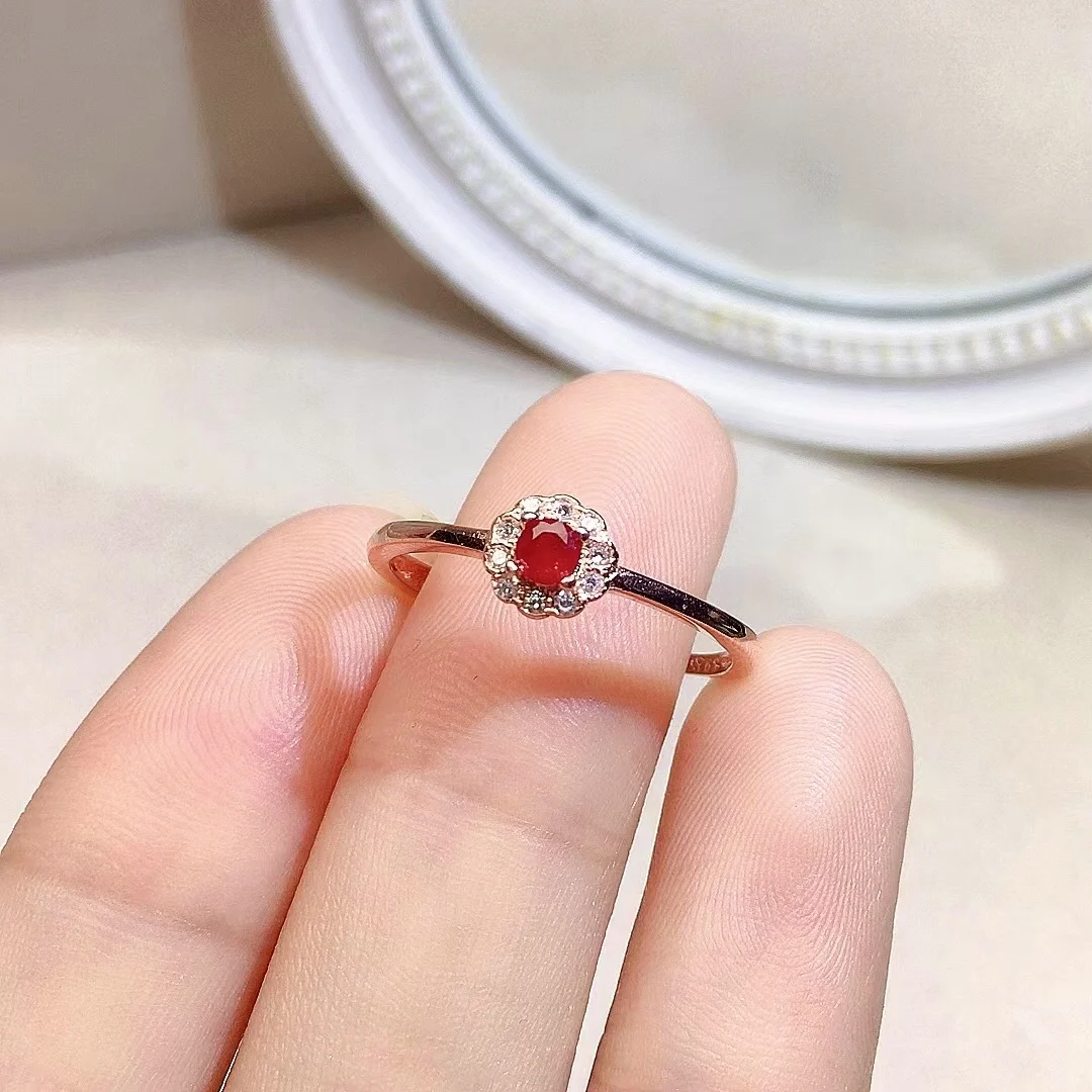 Cute Ruby Silver Ring for Young Girl 3mm 0.1ct 100% Natural Ruby Ring 925 Sterling Silver Ruby Jewelry Gift for Woman