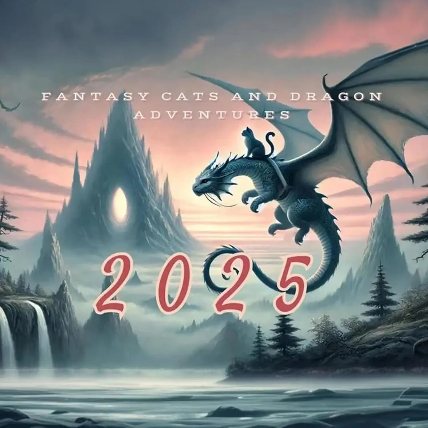 2025 Cat Dragon Rider Calendar, Cat Dragons  Wall Calendar, Cat Dragon Rider Spiral Binding Calendar , Funny Cats Calendar