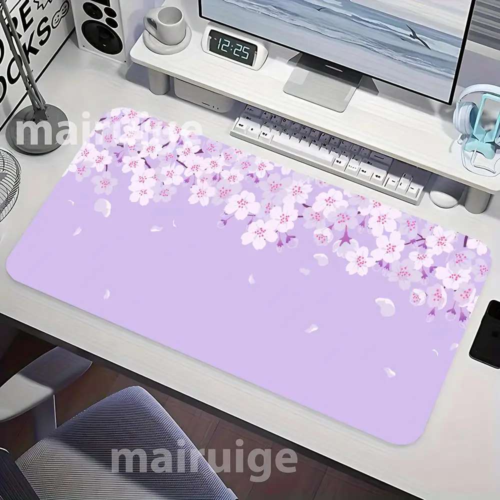 Фиолетовый коврик для мыши Sakura Girly, большой коврик для компьютерной офисной игры, настольный коврик XXL, резиновые противоскользящие прошитые коврики для клавиатуры ПК, длинные настольные коврики
