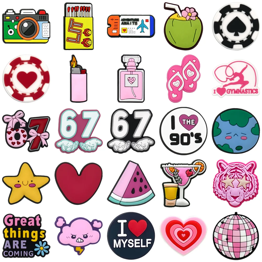 1/25PCS Fashion Casual Shoe Charms Heart Accessories,67 Number Star Cloud Charms for Shoes, Perfume Sandals Clogs Buckles