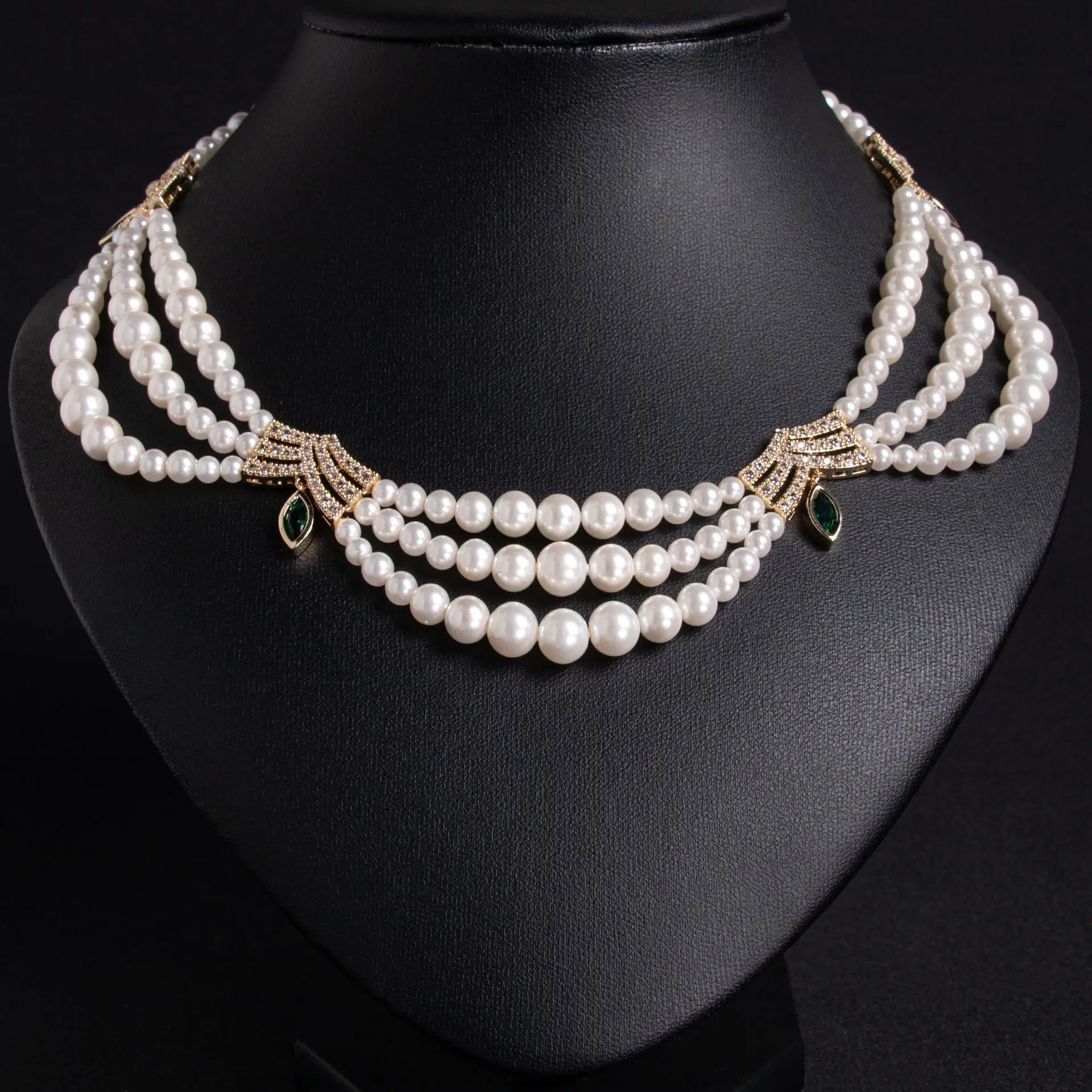 Fashion Pearl Ripple Shape Original Delicate Jewellery Necklace Earrings Set Prom Daily Wedding Party Saudi Women Travel M-606