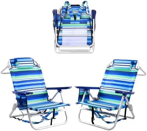 Backpack Beach Chairs for Adults - Folding Heavy Duty Camping Chair with Storage Pouch, Cup Holder & Towel Rack