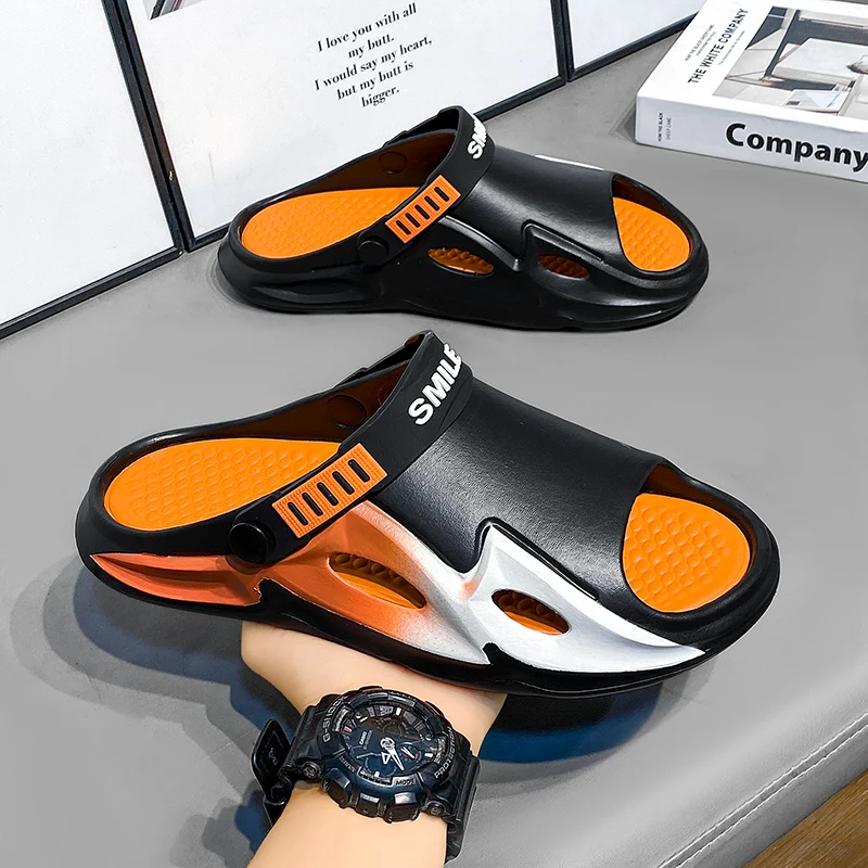 

Sanless Slippers Men's Summer Sandals Man Summer 2024 Authentic Leather Shoes Man Women Sneakers Flip Flops Low Price Shoe Flat