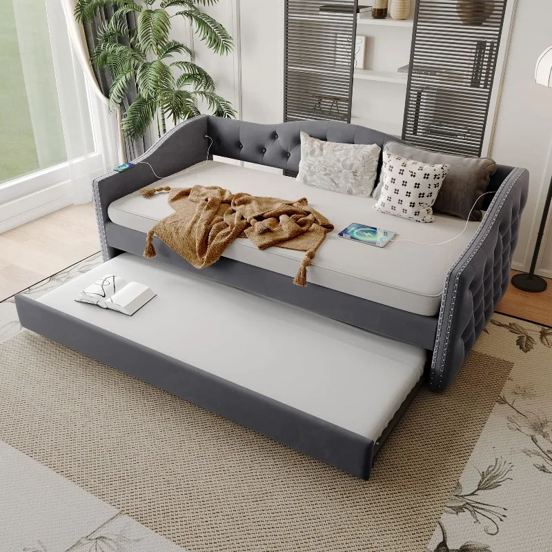 Grey Flannel Sofa Bed with Trailer Customizable