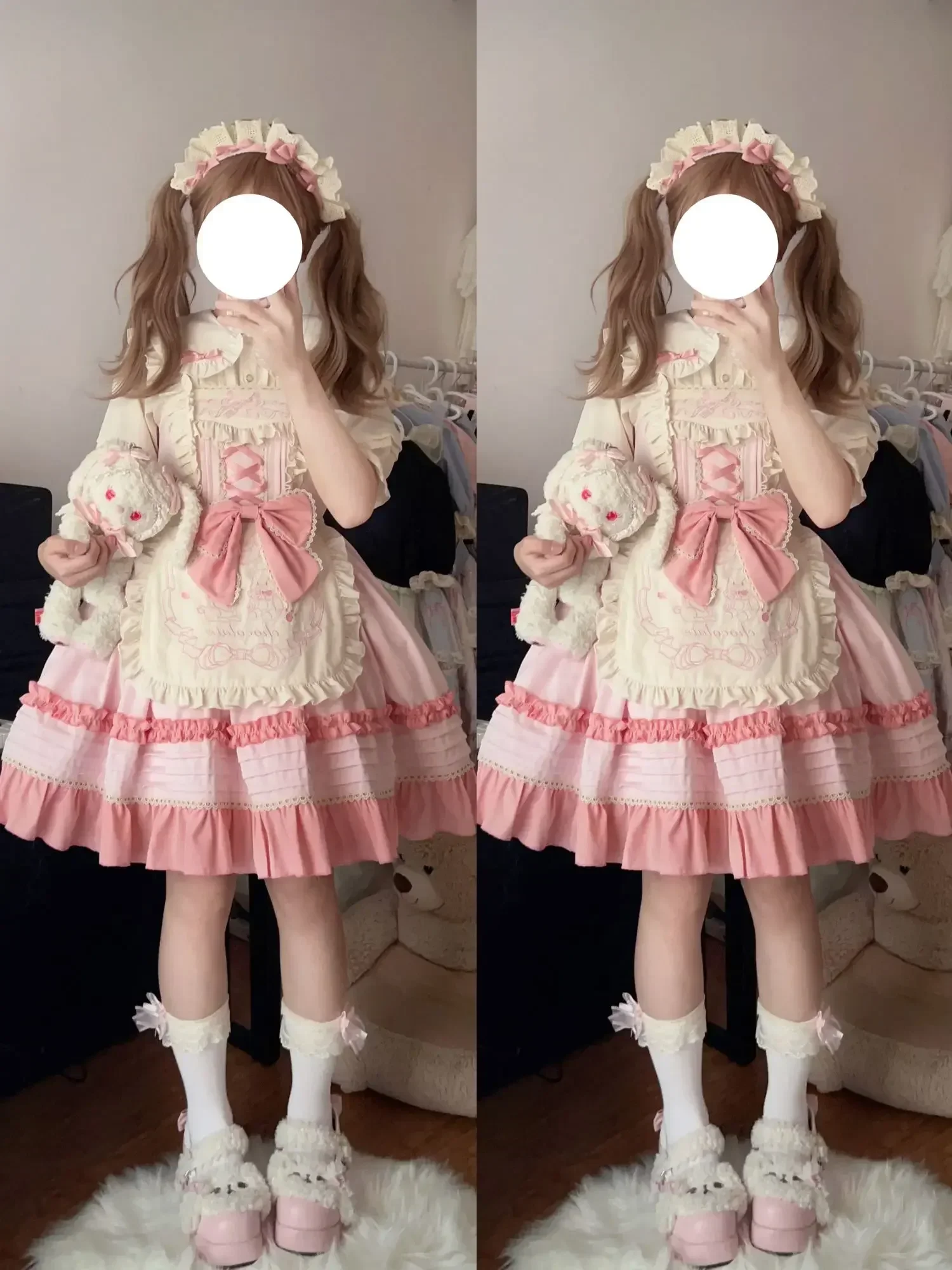 JSK-Robe à volants en dentelle pour femme, tenue douce japonaise Kawaii, chocolat menthe, nœud mignon, style Lolita, nouvelle collection, été