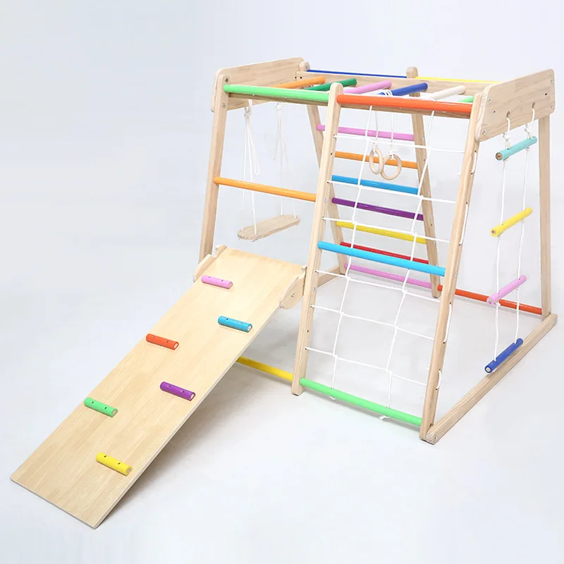 Kids Solid Wood Climbing Frame with Slide and Swing, Indoor Home Early Education Toy,Family Park Playset Fun Activity Climb Play