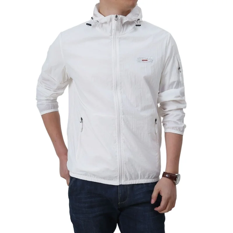 

New Summer Men Hooded Breathable Quick Drying Jackets Outdoor Sunscreen Thin Lightweight Jackets Male Casual Coats Loose Jackets