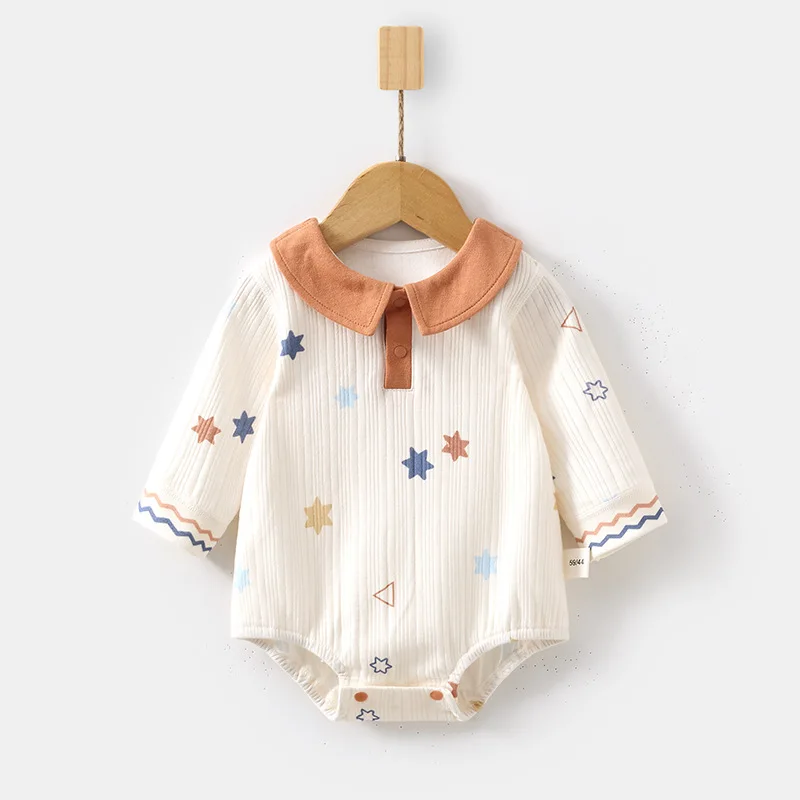 Spring Baby Girls' Onesie Newborn Baby Flip Collar Cute Jumpsuit Half Sleeved Shorts Baby Hoodie Crawling Suit