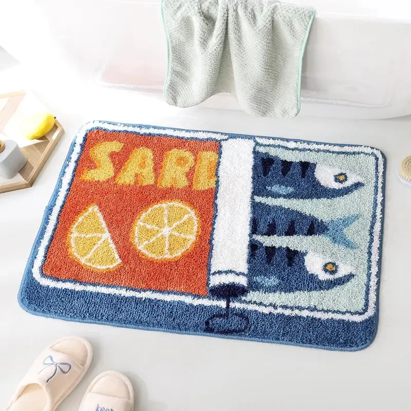Tapete de Chão VIKAMA Cartoon Sardine, macio e antiderrapante, para cozinha e banheiro, sofá e quarto, decoração de casa