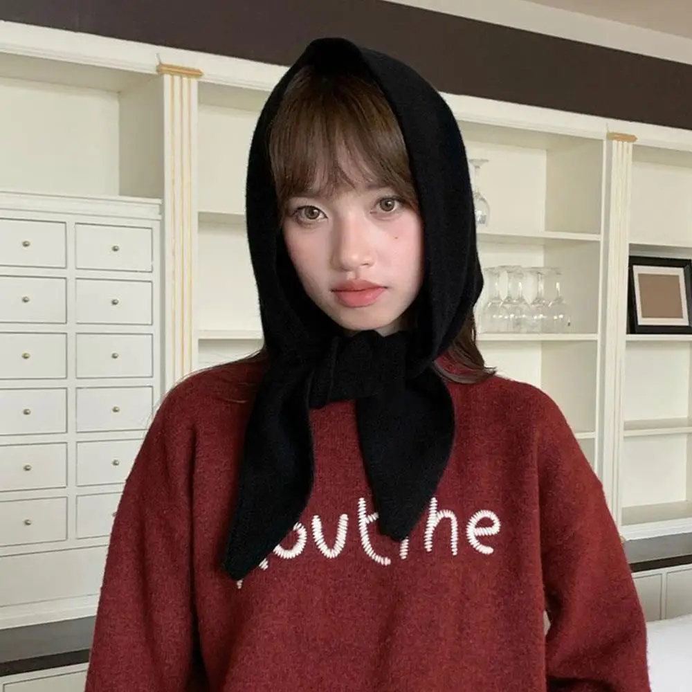 Triangle Headscarf Winter Warm Wrap Knitting Neckerchief Useful Fake Collar Solid Color Decor Soft Shawl Colorful Bandana