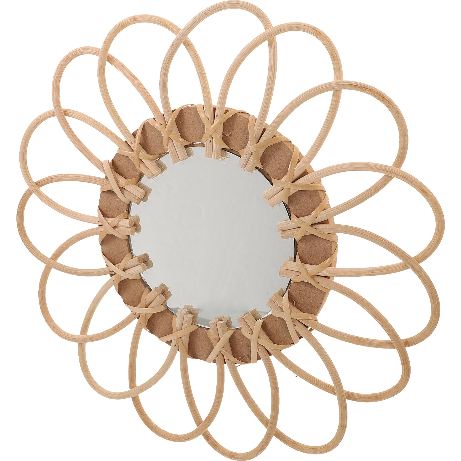 

Handmade Wicker Mirror Boho Wall Decor Wooden Frame Hanging Mirror for Bedroom Bathroom Dorm Makeup Vanity Indoor Space