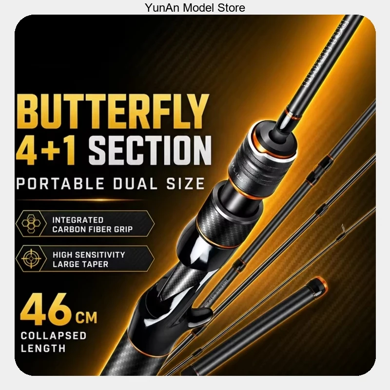 Hasida Limited Lure Rod 4+1 Sections 46cm Portable Travel Spinning Casting Long Cast Versatile Micro Fishing Trout Tackle Pro UL