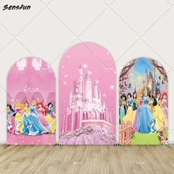 Pink Castle Baby Shower Arch Backdrop Cover Disney Princess Girls Birthday Party Arched Wall Background Photobooth