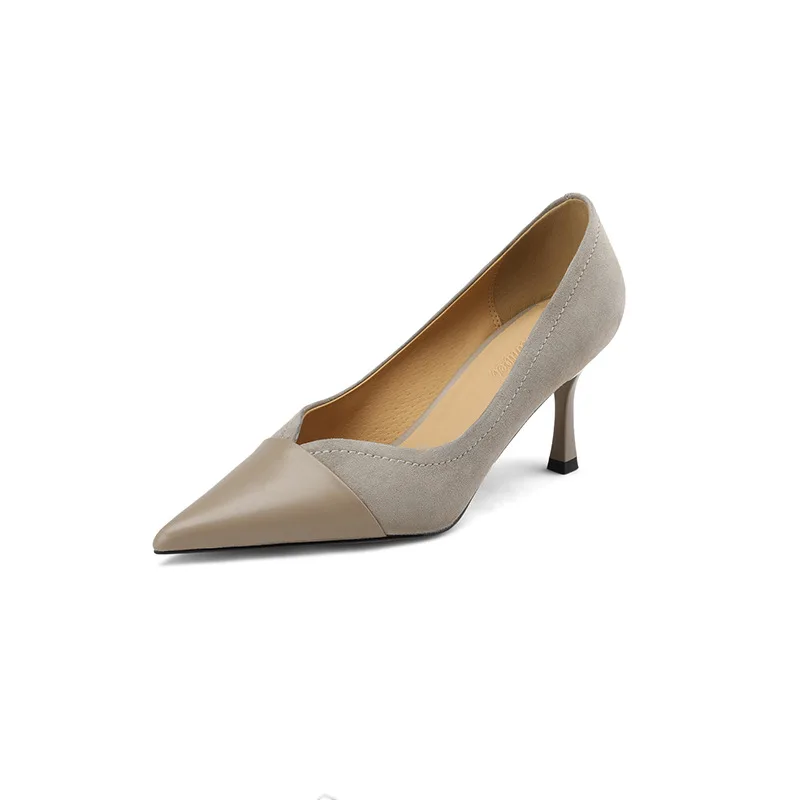 2023 nuove cuciture tacchi alti scarpe singole da donna a punta temperamento sottile scavato albicocca abbinato bocca poco profonda