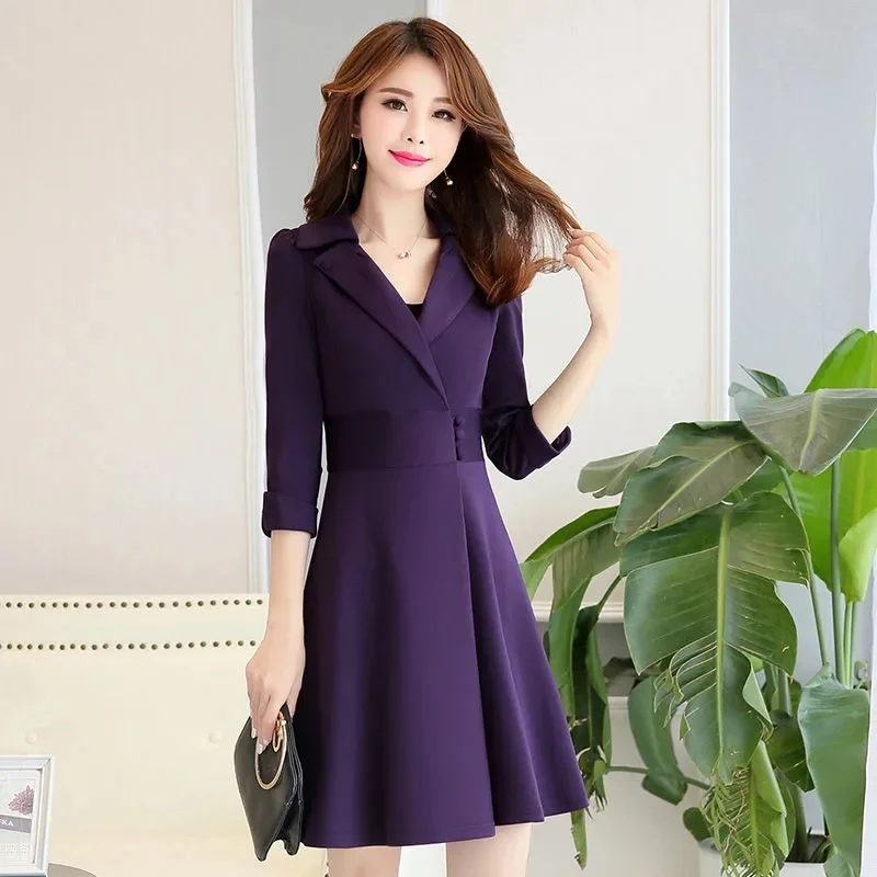 2025 Spring Autumn Dress Women's Korean Temperament Short Long Sleeve Vestidos Feminine Belly Fashion Bottom Dresses Female