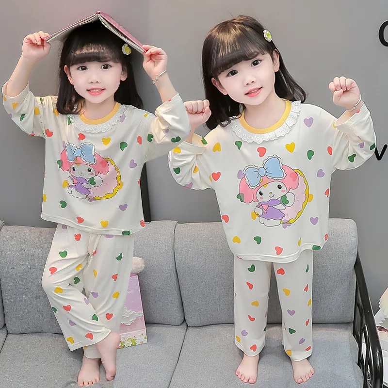 Sanrios Delong Autumn Winter Keep Warm Girl Pajamas Long Sleeves Suit New Child Clothing Kawaii Cartoon Sweet Two Piece Set