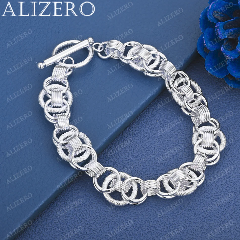 

ALIZERO 925 Sterling Silver Smooth Frosted Circle Bracelet Chain For Women Men Wedding Party Fashion Charm Jewelry Holiday Gift