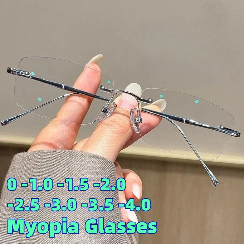 

New Classic Business Frameless Myopia Glasses Unisex Ultra-Lightweight High-Definition Anti-Blue Light Eyewear 0 To -4.0