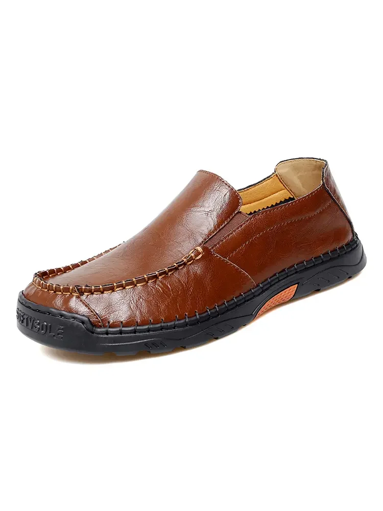 Chaussures décontractées cousues à la main en cuir pour hommes, semelle souple, chaussure de travail coordonnante, chaussure paresseuse, grande taille, printemps, automne, livraison gratuite, nouveau, 2024