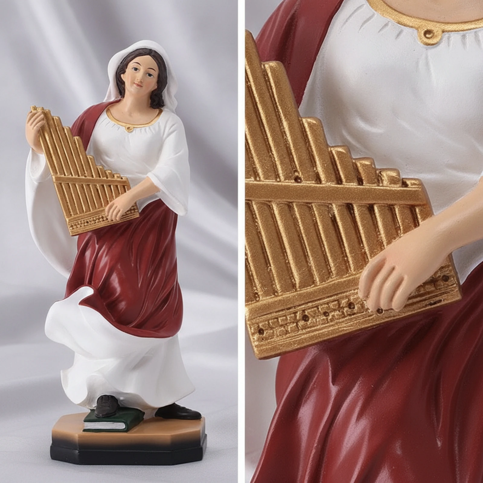 Musician Figurine Classical Figurine with Harp Female Statue Sculpted Sculpture Stylized for Collectors, Display Cabinet