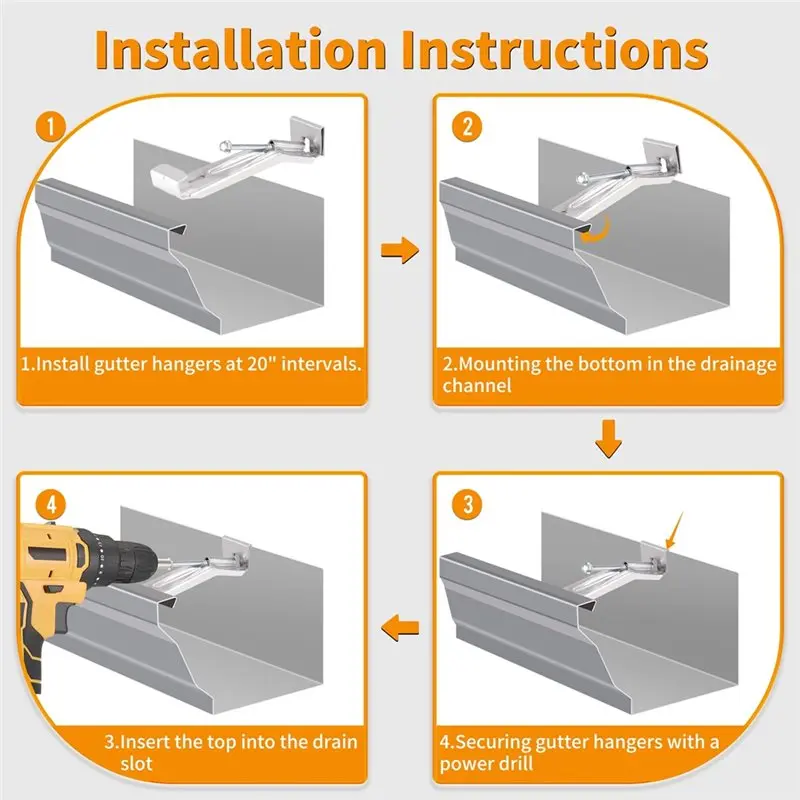 A76I-Rain Gutter Brackets Gutter Hangers Fastener With Pre-Inserted Screw Aluminum Gutter Brackets Repairing Sagging Rain Gutter