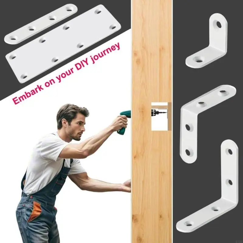 4Pcs Flat Mending Plate With Screws Stainless Steel Fixed Angles Support Brackets Connectors Metal Straight Brace KXRE