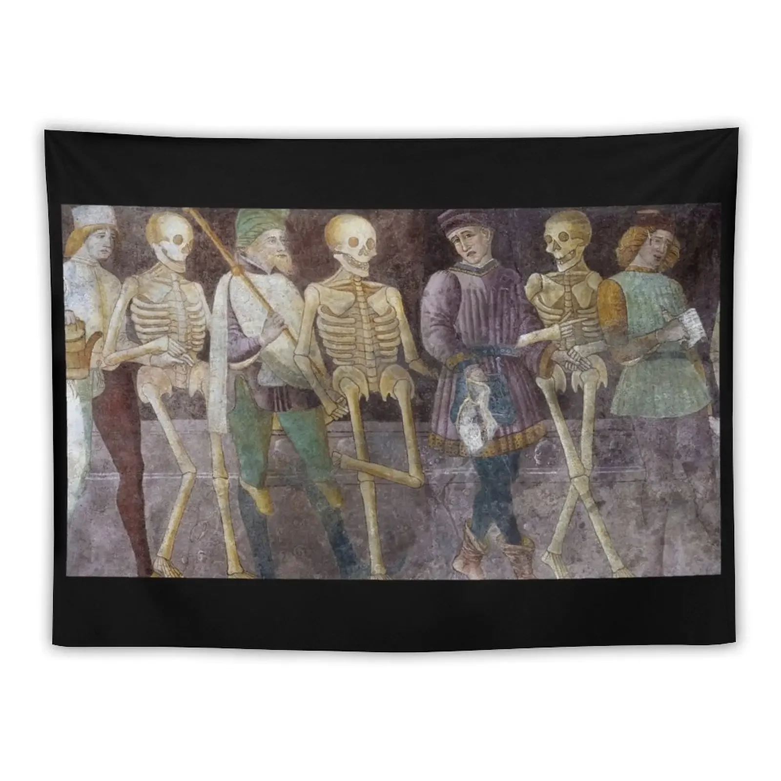 

The Macabre Dance by Giacomo Borlone fresco painting 1484 skeletons spooky Tapestry Room Decor Tapestry
