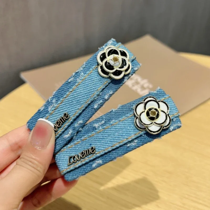 

Korean Denim Fabric Hair Clip Camellia Flower Hairpins Hairbow Elegant Luxury Jewelry Barrettes Hair Accessories for Women Girls