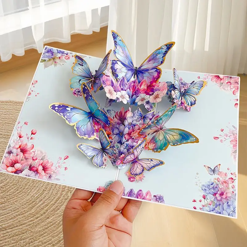 Handcrafted Foldable 3D Flower Butterfly Card Colorful For Birthday Teacher Thanksgiving Holiday Greeting Gift Present