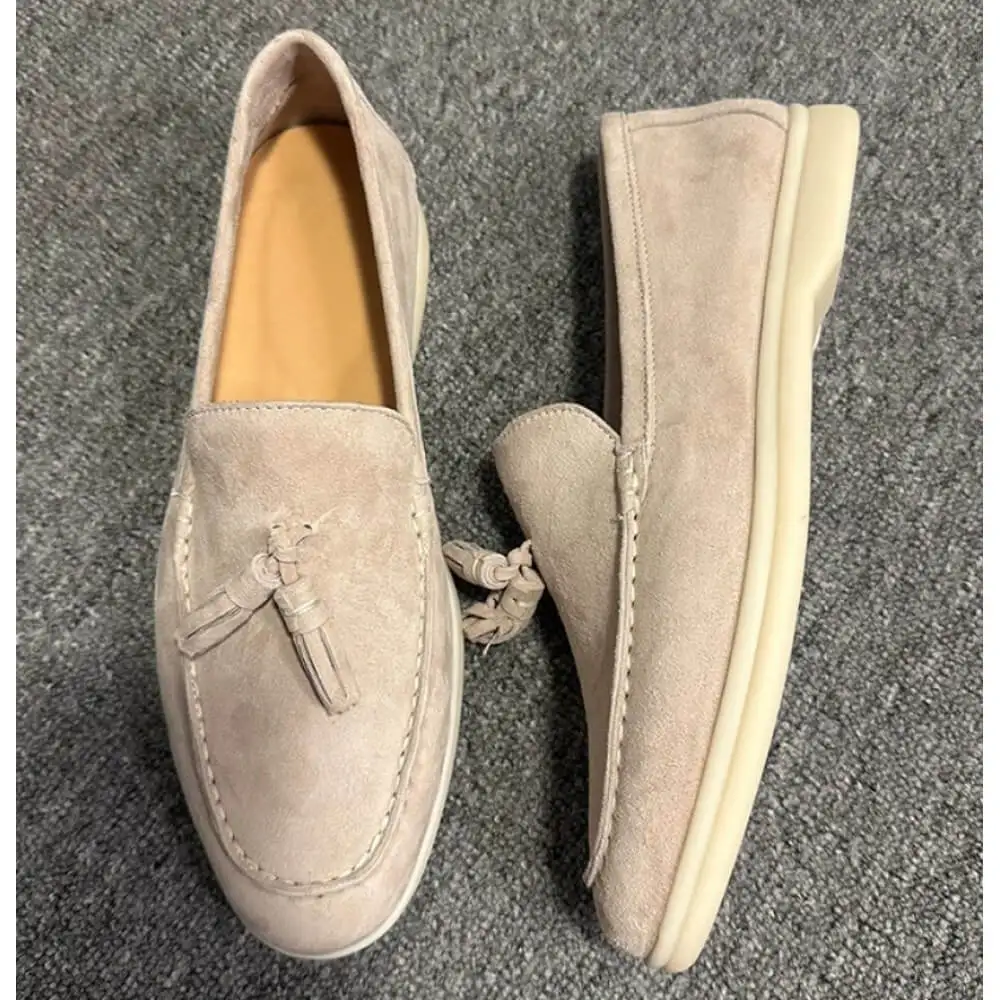 Handcrafted Beige Suede Tassel Loafers – Superior Craftsmanship, Timeless Versatile Appeal