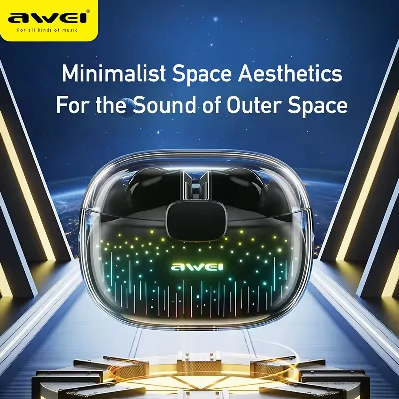 Awei T52pro Headphone Bluetooth 5.3 Speaker Mini Nirkabel Headset Lampu Pernapasan Warna-warni Earphone Gaming TWS In-Ear Headset DNS
