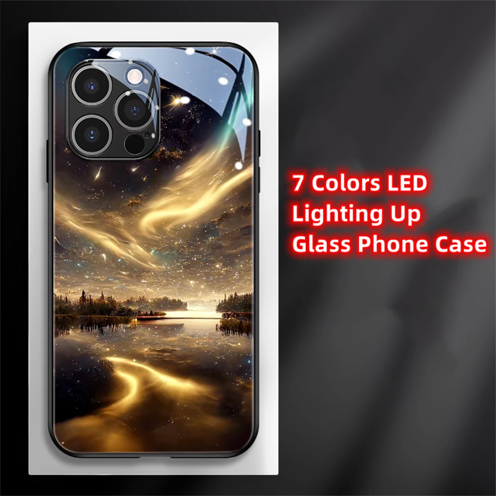 Aurora Starry Sky In Norway Smart LED Light Glow Tempered Glass Phone Case For Honor 200 100 90 80 70 60 50 30 Pro