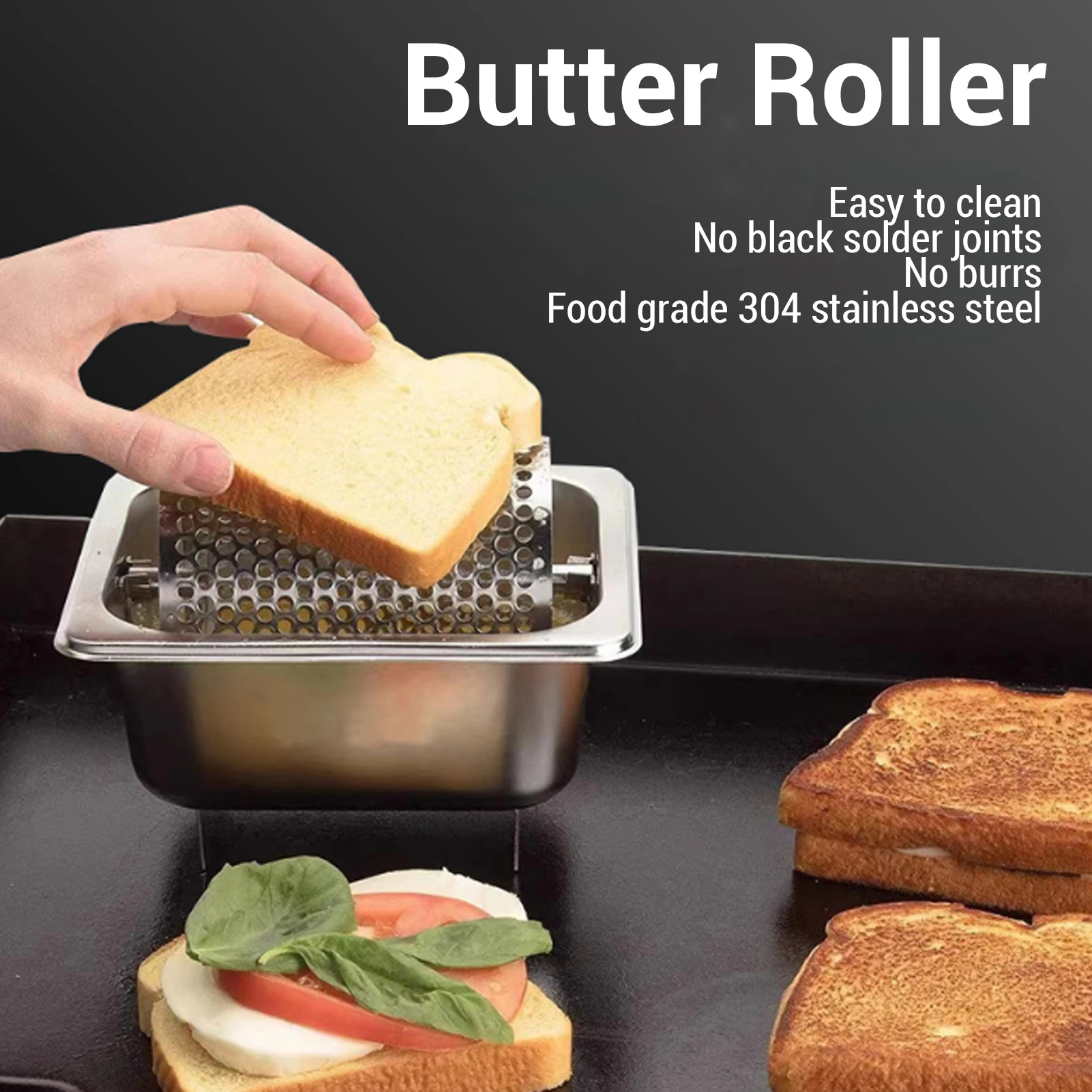 

Butter Spreader Roller for Griddle 304 Stainless Steel Bun Bread Butter Wheel for BBQ Camping Grill Butter Spreader Dispenser