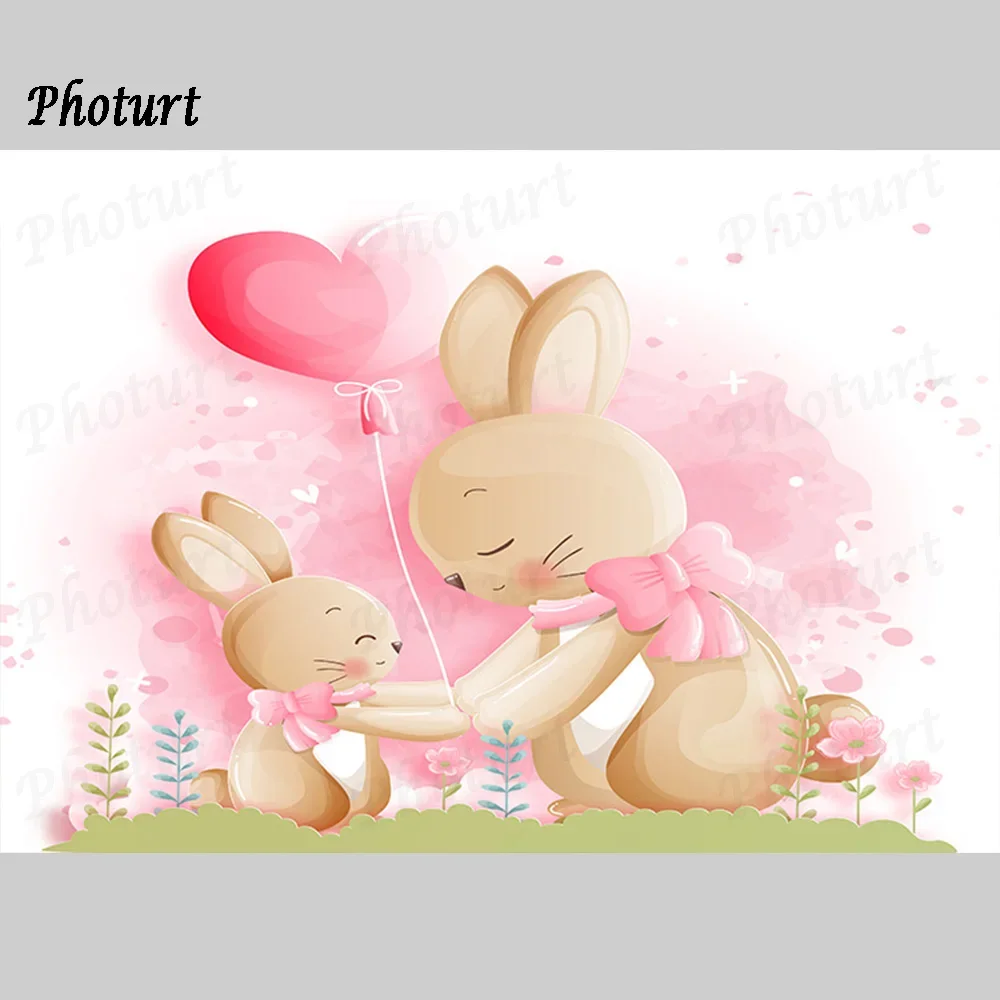 PHOTURT Easter Bunny Backdrop Festival Decoration Photography Background Spring Blue Pink Easter Eggs Banner Props