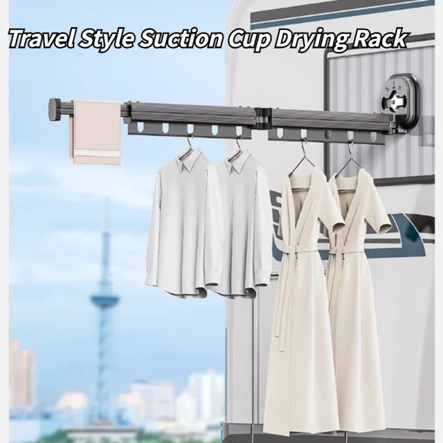 Retractable Travel Drying Rack 3 2 1 Fold Suction Cup Laundry Clothes Racks Wall Mounted Space Saving Hanger for Balcony Window AliExpress