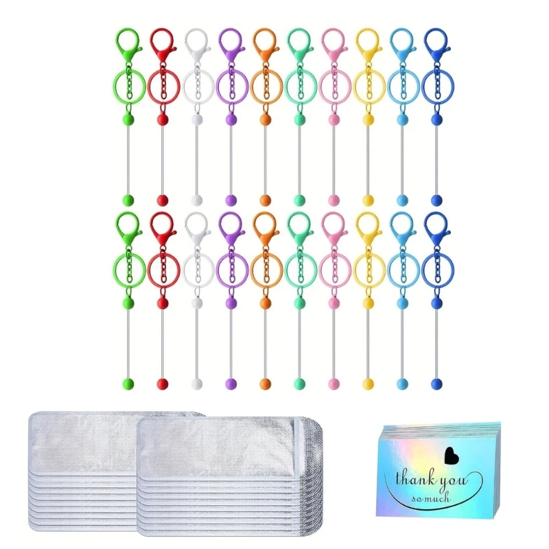 

Portable Keychain Charm Set 60 Pcs Metal Beading Rods Storage Bags and Cards 37JB