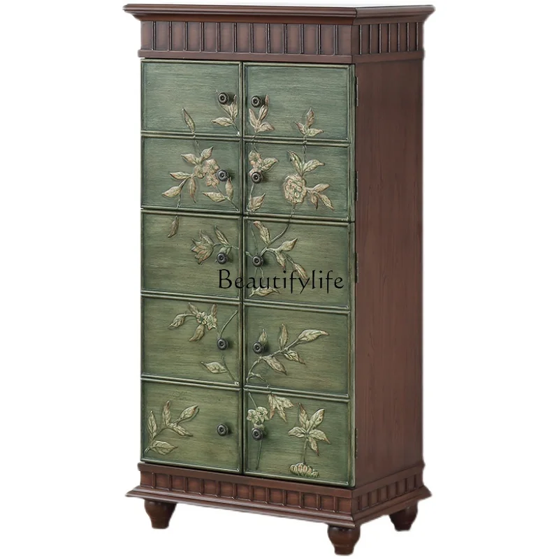 

American small foyer entrance cabinet entrance corridor decoration retro painted side cabinet