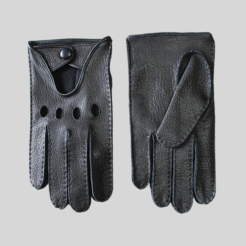 Gants de conduite en cuir de daim pour hommes, respirants et fins, creux, printemps et été, conduite de moto, coutures manuelles