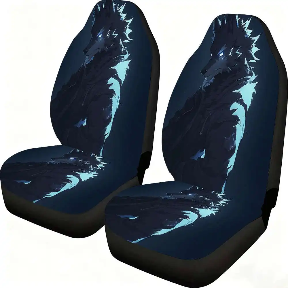

2pcs Cool Wolf Car Seat Covers Suitable For Front Seats High Back Design Material Suitable For Cars SUVs And Trucks Wome