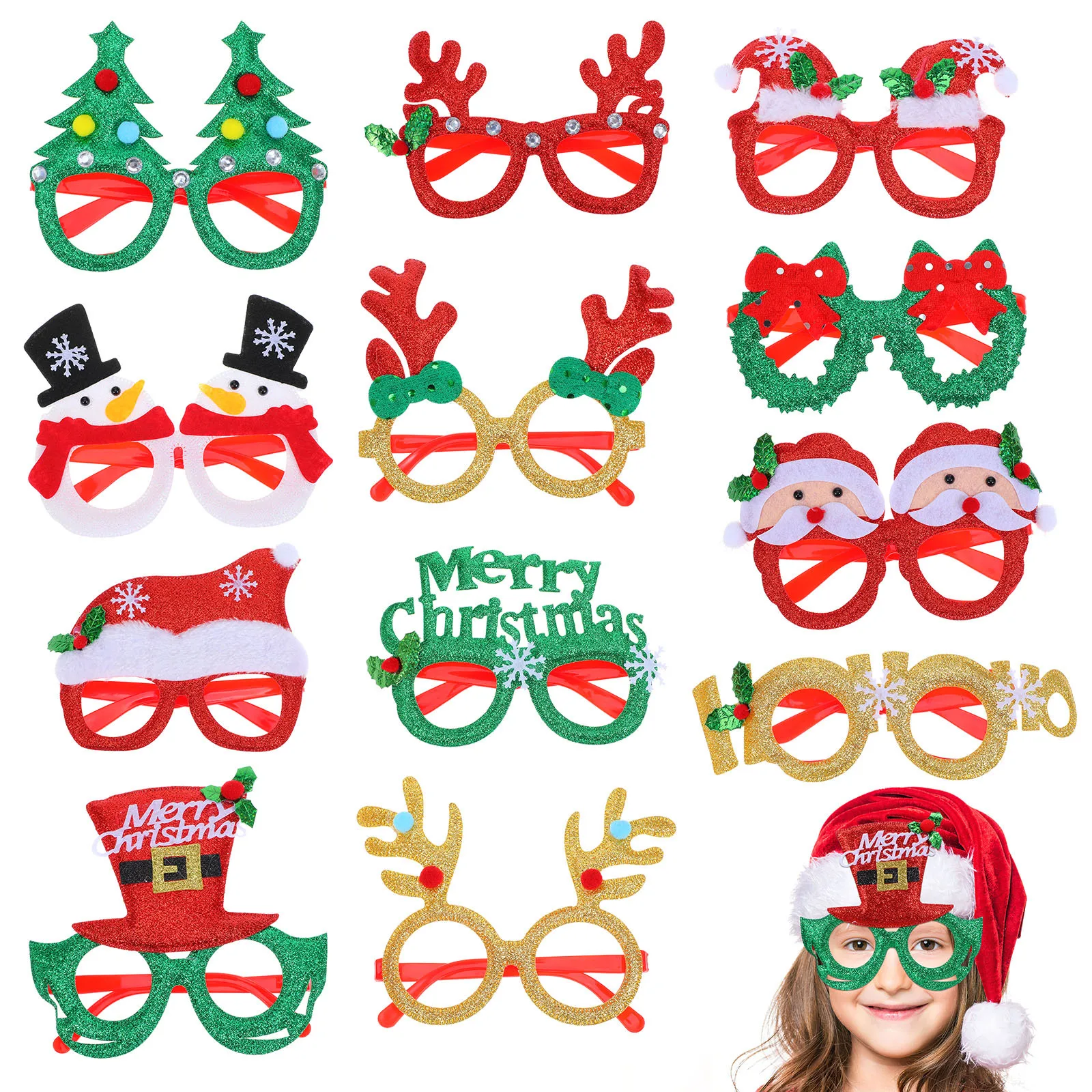 

12 Pcs Chrtistmas Glasses Frame Props Christmas Decorations Holiday Photo Eyeglass