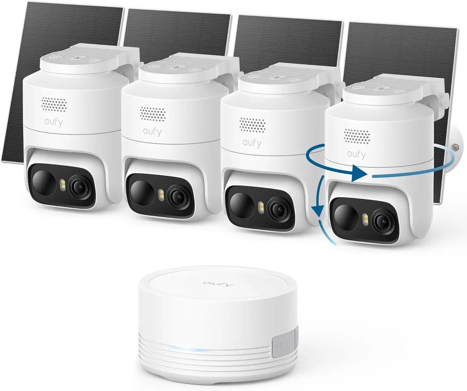 Wireless Outdoor Security Cameras 4-Cam Kit, 360° Pan & Tilt Auto Tracking, 2K Solar Powered, Human/Vehicle/Pet/Face AI Detection, No Subscription, Built-in 64GB Local Storage
